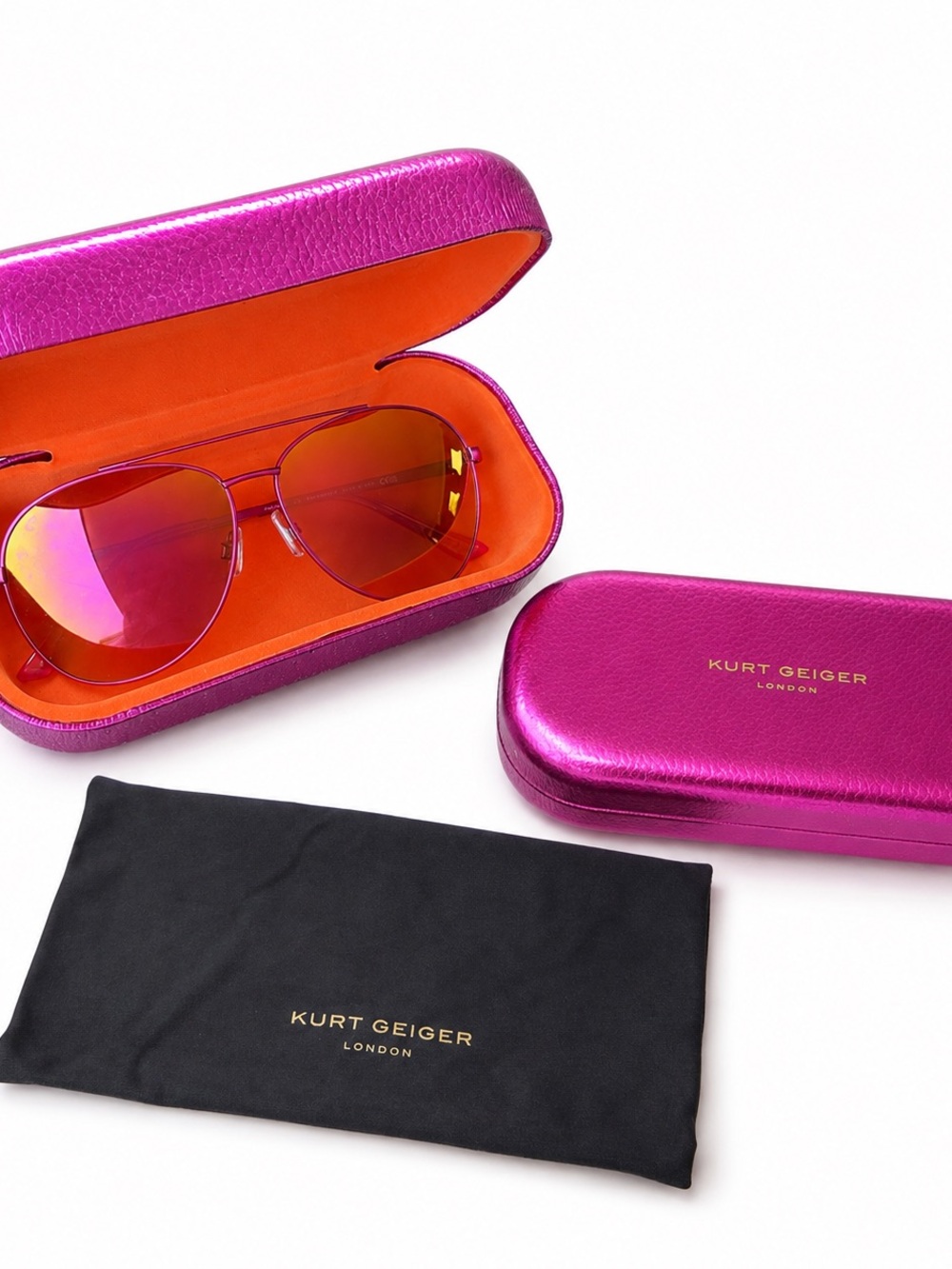 Kurt Geiger London Pink Aviator Sunglasses w/ Case - NWT